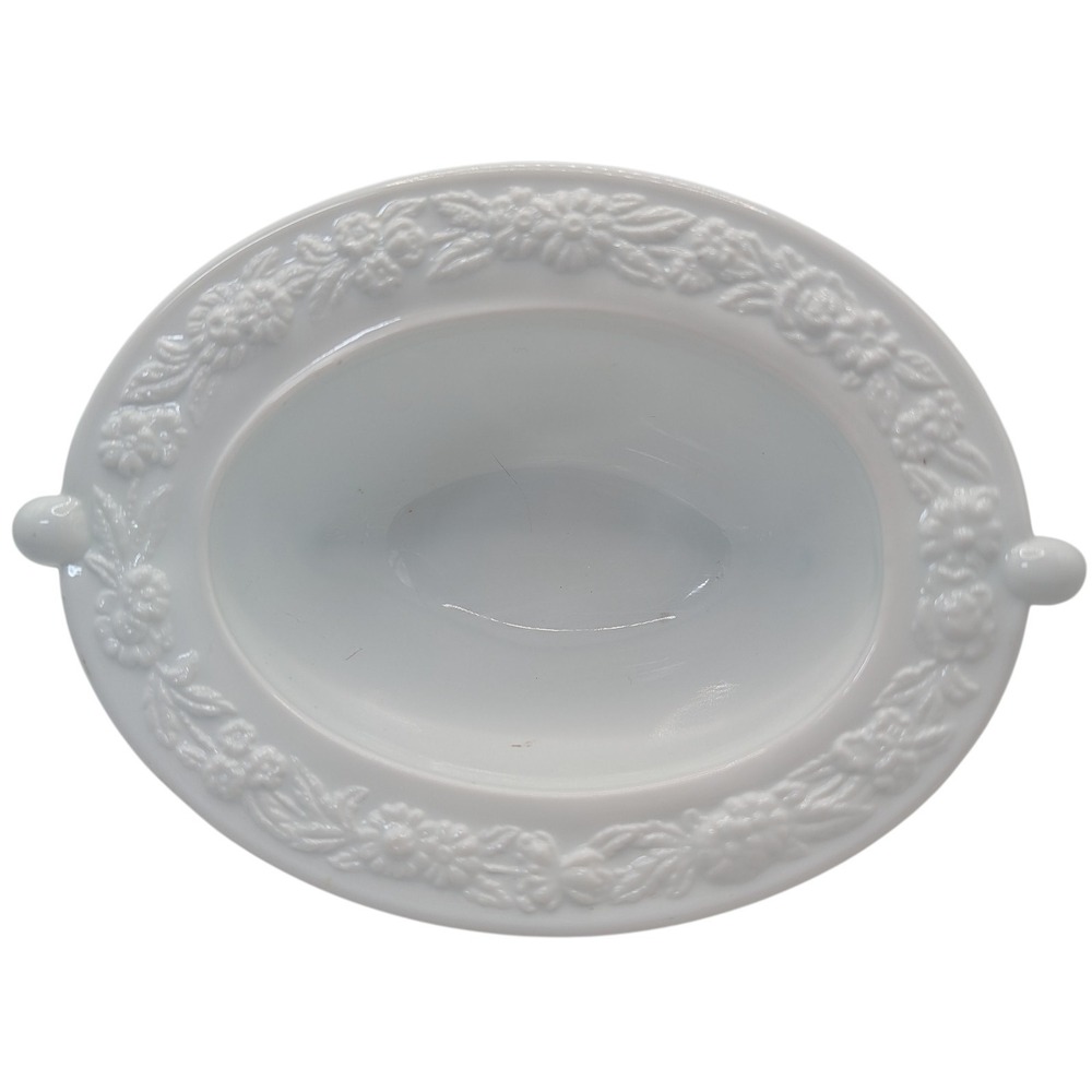 Vintage Anchor Hocking Sugar Bowl Vitrock Flower Rim White Milk Glass Six Inches